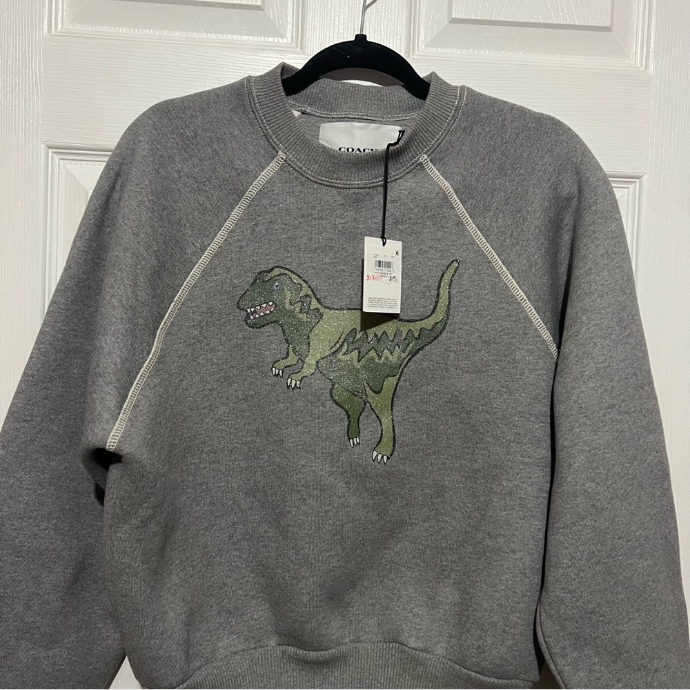 💗 *NEW* Limited Edition- Gray Coach Women Sweater with Glitter Dinosaur Design - Picture 2 of 13